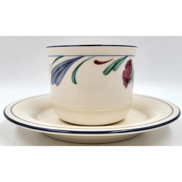 Lenox Chinastone Poppies on Blue Cup & Saucers Red Flowers & Blue Leaves - Picture 6 of 11